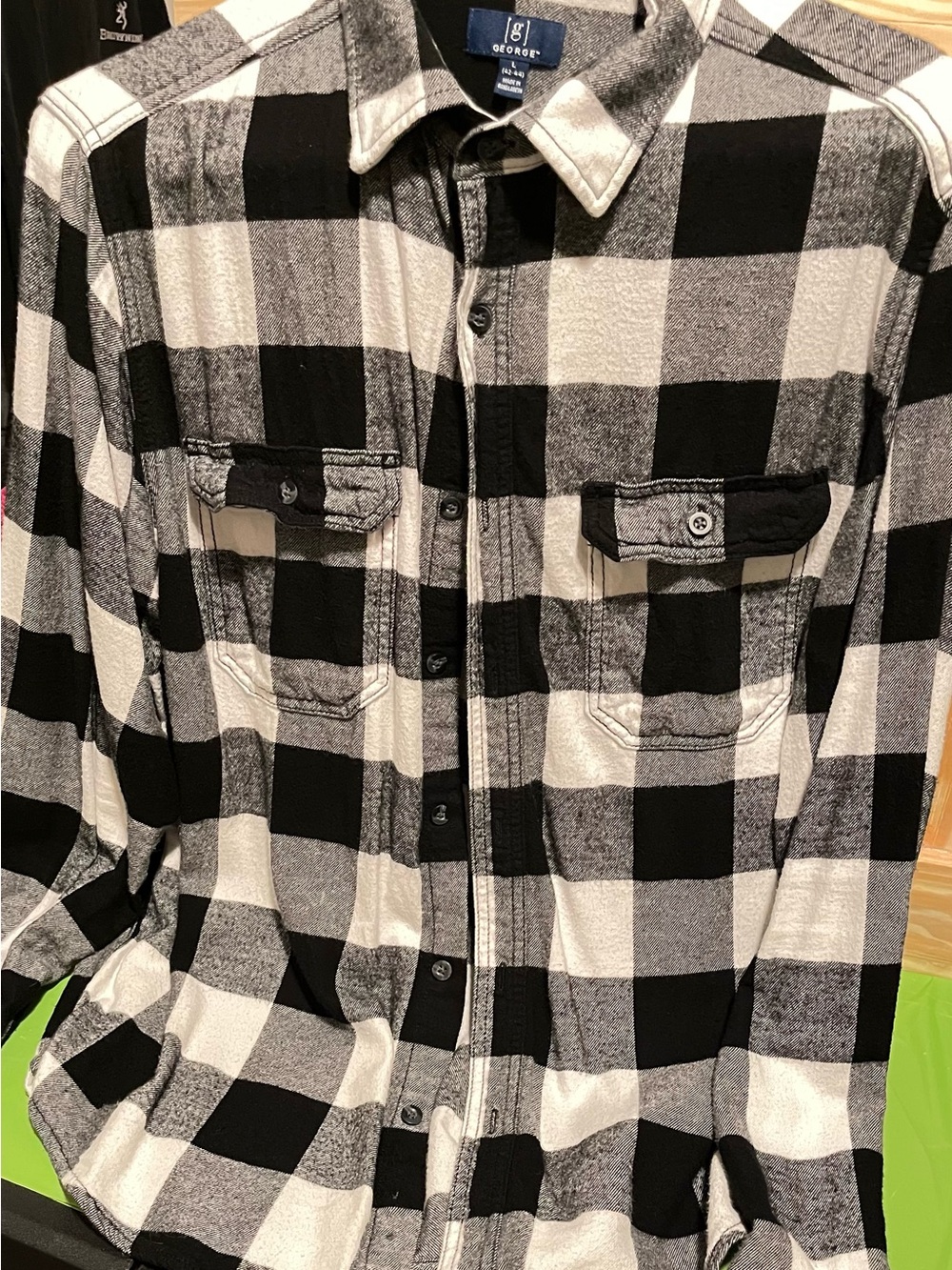 George Black & White Buffalo Plaid Button-Down Shirt